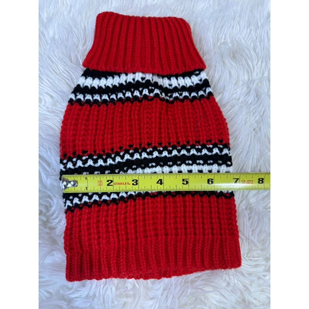 Red White Black Knit Dog Sweater Turtleneck Fair Isle Pattern Small Pet Clothes